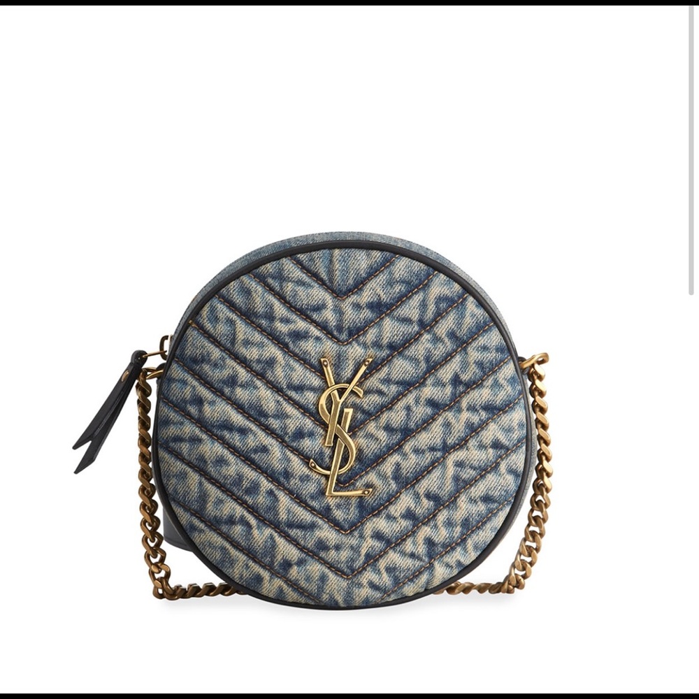 Saint Laurent quilted denim round crossbody bag